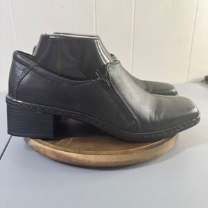 Josef Seibel Black Leather Side Zip Block Heel Ankle Boots Womens 39 (8-8.5)